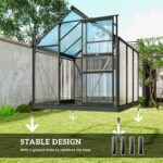 Polycarbonate Greenhouse, Heavy Duty Outdoor Aluminum Walk-in Green House Kit Vent Door, 6.2'x6.2'x6.6' Gray - Image 6