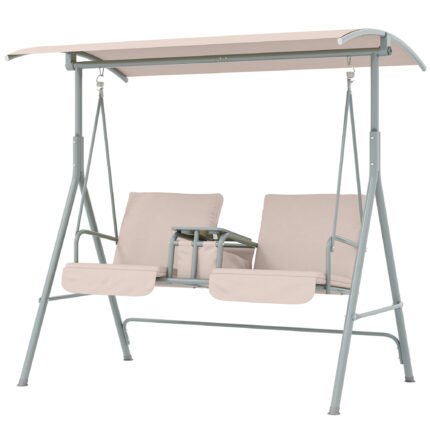 2-Seater Outdoor Porch Swing with Canopy and Table