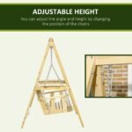 2-Seat orch Swing with Stand, Wooden Patio Swing Chair with Side Tables and Metal Chains, Outdoor Hanging Bench for Garden, Poolside, Backyard, Natural Wood - Image 5