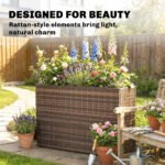 Tall Rectangular Planter with Removable Liner, Holes, PE Wicker Large Planter Box for Indoor Outdoor Plants, Brown - Image 5