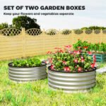 Set of 2 Raised Garden Bed, Metal Planter Box with Safety Edging, Easy-to-assemble Stock Tank 3'x3'x1.4' Silver - Image 4