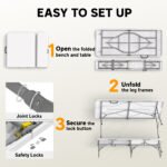 6FT 3 PCS Portable Camping Table and Chairs, Folding Picnic Table Bench Set with Carrying Handles for BBQ, Party, White - Image 4