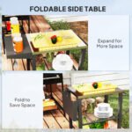 Three-Shelf Outdoor Grill Cart Table with Foldable Side Table, Stainless Steel Top Pizza Oven Stand with Hooks, Silver - Image 5