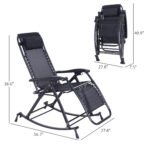 Outdoor Rocking Chairs, Foldable Reclining Zero Gravity Lounge Rocker with Pillow, Cup & Phone Holder, Combo Design with Folding Legs, Black - Image 3
