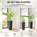 23.6 Inch Tall Planters for Outdoor Plants, Set of 2 Plastic Flower Pots with Drainage Holes, Black - Image 4