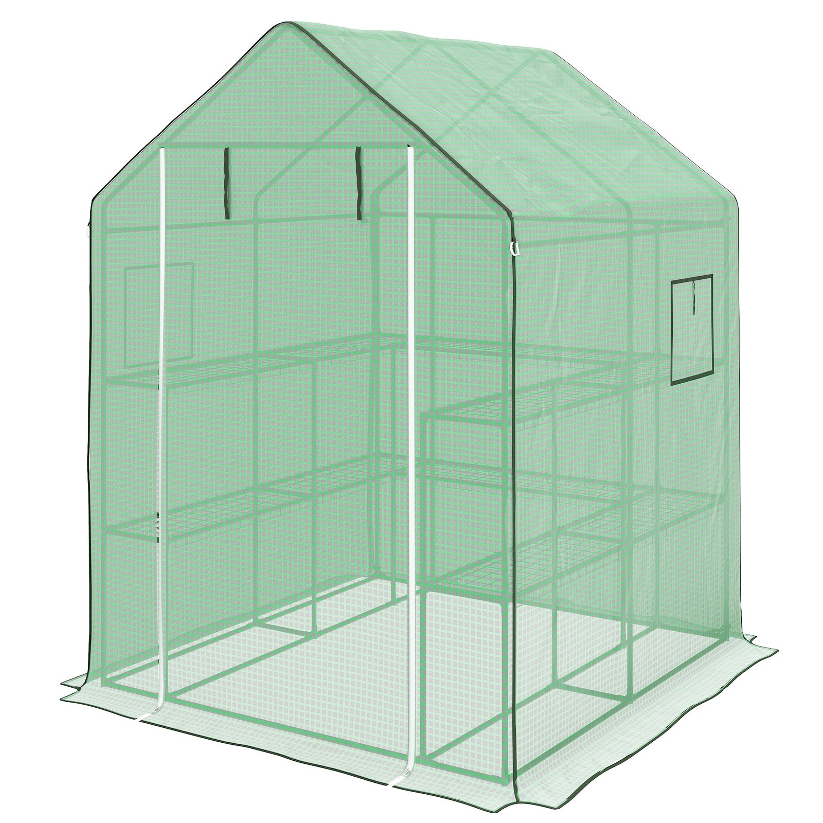 GnZac419dbe83e7ef.jpg 4.6' x 4.7' Portable Greenhouse, Water/UV Resistant Walk-In Small Outdoor Green House with 2 Tier U-Shaped Flower Rack Shelves, Roll Up Door & Windows, Green - Image 1