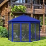 13' x 13' Pop Up Gazebo Hexagonal Canopy Shelter with 6 Zippered Mesh Netting for Patio Backyard Garden Wedding Party - Image 8
