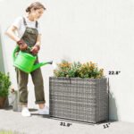 Tall Rectangular Planter with Removable Liner, Holes, PE Wicker Large Planter Box for Indoor Outdoor Plants, Gray - Image 3