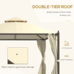 10' x 12' Outdoor Patio Gazebo with Curtains, Two-Tier Roof, Beige - Image 4