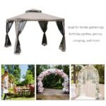 10' x 10' Gazebo Tent, Double Roof Outdoor Canopy Shelter, with Netting Fabric and Vented Roof, Steel Corner Frame for Garden, Lawn, Backyard, Taupe - Image 4