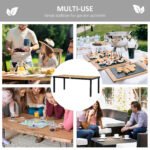 75" x 35" Outdoor Dining Table for 8 People, Rectangular Aluminum Frame Garden Table with All-Weather Faux Wood Top for Lawn, Patio, Natural - Image 6