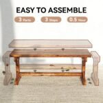 Rustic Outdoor Wooden Bench, Backless Garden Bench Patio Loveseat with X-Shape Base for Porch, Park, Carbonized - Image 6