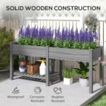 Wood Raised Garden Box, Elevated Garden Bed with Side Table, Bottom Shelf, Bed Liners and Drainage Holes, Gray - Image 8