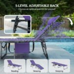 Folding Outdoor Chaise Lounge Chair Tanning Chair with 5-Level Adjustable Back, Side Table, Pillow, Pocket, Purple - Image 4