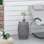 Decorative Outdoor Stool, 12" Round Patio Side Table, Mosaic Accent Plant Stand for Garden, Balcony, Gray - Image 2