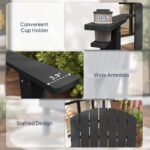 Oversized Adirondack Chair, Outdoor Fire Pit and Porch Seating, Classic Log Lounge w/ Built-in Cupholder, Black - Image 8