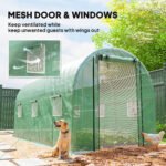 Hoop House Greenhouse, Walk-in Tunnel Greenhouse with 2 Support Rods, Zippered Roll-up Mesh Door, 14.6'x6.5'x6.6', Green - Image 6