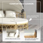 Patio Furniture Set, Round Outdoor Daybed with Retractable Canopy, Hollow Wicker PE Rattan Sectional Sofa with Washable Couch Cushions for Pool, Lawn, Cream White, 70" x 33.5" x 26.25" - Image 6
