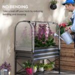 Raised Garden Bed with Legs and Cover, Metal Elevated Planter Box with Bottom Shelf and Liner for Vegetables, Black - Image 7