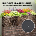 Tall Rectangular Planter with Removable Liner, Holes, PE Wicker Large Planter Box for Indoor Outdoor Plants, Brown - Image 7