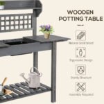39'' Wooden Garden Potting Bench Work Table with Hidden Storage, Sliding Tabletop, Below Clapboard, Upper Shelf, Gray - Image 4