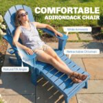 Folding Adirondack Chair Set of 2, HDPE Fire Pit Chair with Retractable Ottoman and Cup Holder, Blue - Image 5