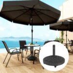 Round Patio Umbrella Base with Wheels, 46 lbs Resin Umbrella Stand Base, Heavy Duty Patio Umbrella Holder for 1.3"/1.5"/1.9" Umbrella Poles for Outdoor, Lawn, Poolside - Image 2