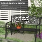 50" 2-Person Garden Bench Loveseat with Cast Iron Decorative Welcome Vines, Outdoor Patio Bench for Backyard, Porch, Entryway - Image 4