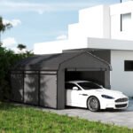 10' x 15' Metal Carport, Heavy Duty Garage Car Canopy with Galvanized Metal Roof and Removable Sidewalls, Dark Gray - Image 2