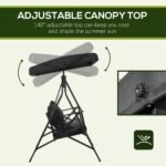 3-Seat Patio Swing Chair, Porch Swing Glider with Cushion, 3 Throw Pillows & Adjustable Canopy for Porch, Garden, Poolside, Backyard, Black - Image 5