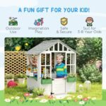 Kids Wooden Playhouse, Outdoor Garden Games Cottage with Flowers Pot Holder, Working Door, Windows, White - Image 4
