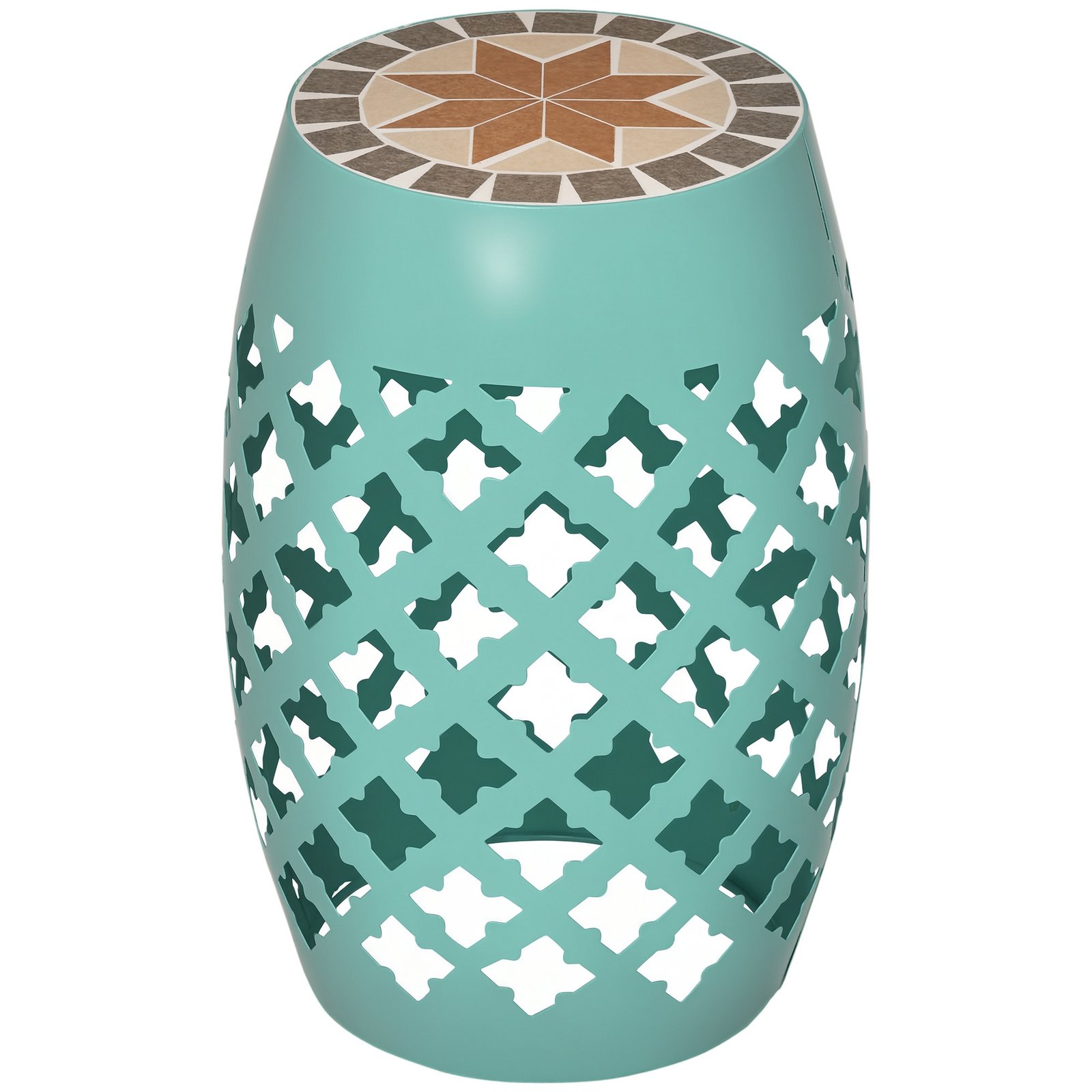 HLQe921980c9149e4.jpg Decorative Outdoor Stool, 12" Round Patio Side Table, Mosaic Accent Plant Stand for Garden, Balcony, Blue - Image 1