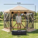 10 x 11 ft Pop Up Gazebo Screen Tent, Portable Instant Camping Canopy Screen House with Nettings, Carry Bag - Image 3