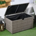 113 Gallon Outdoor Storage Box, Rattan Deck Box for Indoor, Patio Furniture Cushions, Pool Garden Tools, Gray - Image 7