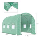 15' x 7' x 7' Walk-in Tunnel Hoop Greenhouse, Green House for Outside with PE Cover, Steel Frame, Roll-Up Zipper Door & Windows for Flowers, Vegetables, Tropical Plants, Green - Image 3