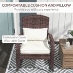 Adirondack Chair, Outdoor Wicker Rocking Chair with High Back, Seat Cushion, and Pillow for Porch, Balcony, Cream White - Image 6