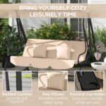 Free Standing Swing Bench, Porch Swing with Stand, Adjustable Canopy, Cushion and Pillows, Ecru - Image 7