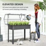 Elevated Garden Box with Greenhouse Cover, Raised Garden Bed with Legs and Drainage Hole for Vegetables, Dark Gray - Image 5