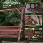 3 Seat Wooden Porch Swing with Stand, Patio Swing with Side Tables, for Garden, Poolside, Backyard, Carbonized Brown - Image 7