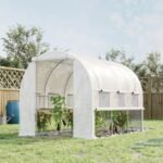 9.7' x 6.5' x 6.5' Walk-in Tunnel Greenhouse, Outdoor Green House with Anti-Tear PE Cover, Zipper Doors and Mesh Windows, White - Image 2