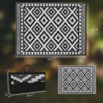 Outdoor Rug Carpet Reversible Plastic Straw Rug with LED Lights Black and White 12' x 9' for Patio - Image 3