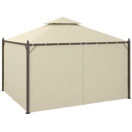 Outdoor Patio Gazebo, 10 ft x 12 ft, with Double Roof, Vented Roof and Curtains