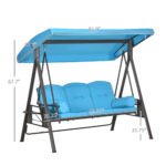 3-Seat Outdoor Porch Swing Chair with Adjustable Canopy, Cushion and Pillows for Garden, Poolside, Blue - Image 3