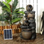 28.3" Solar Water Fountain, 4-Tier Resin Cascading Jars and Stacked Stones Outdoor Waterfall Fountain with LED Lights - Image 2