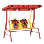 Kids Patio Swing, Adjustable Canopy Swing Glider, Kids Outdoor Swing Chair with 2 Seats, Seat-Belted Safety, Red