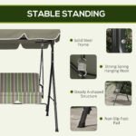 3-Seat Outdoor Patio Swing Chair w/ Cushion, Steel Frame Stand, Adjustable Tilt Canopy for Patio, Garden, Beige & Green - Image 5