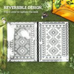 Reversible Outdoor Rug, Waterproof Plastic Straw with Carry Bag, 9' x 12', Gray & White Rhombus Patchwork - Image 7