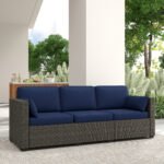 Patio Couch PE Wicker Deep Seating Outdoor Sofa with Removable Cushions, 3 Seater Rattan Sofa, Outdoor Furniture for Balcony, Deck, Garden and Poolside, Navy Blue - Image 8