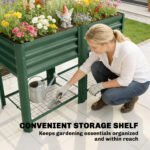 Raised Garden Bed Galvanized Steel, Elevated Planter Box with Storage Shelf, Bed Liner, 31.5" High, Green - Image 7