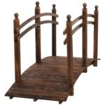 7.5' Fir Wood Garden Bridge Arc Walkway with Side Railings, Perfect for Backyards, Gardens, & Streams, Carbonized